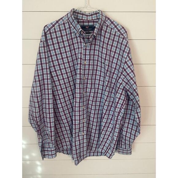 VINEYARD VINES, MENS BUTTON DOWN, WHALE SHIRT,‎ PURPLE & BLUE PLAID, SIZE XL - Picture 1 of 4